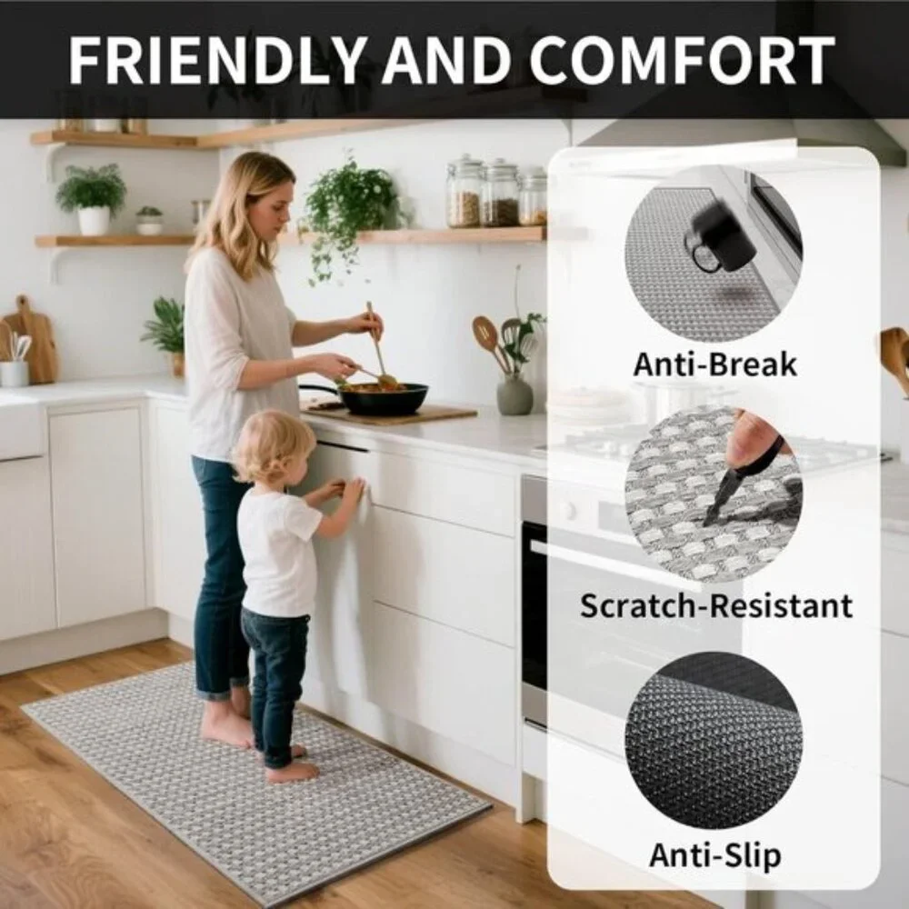New 17x28In Super Absorbent Non-Slip Kitchen Mats, Washable Chenille Rug - Gray